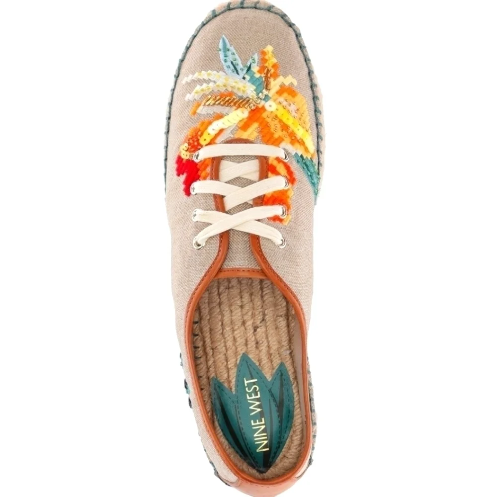 NINE WEST NATURAL GUINUP SNEAKER SEQUIN BOHO ESPADRILLE LACE UP SIZE 7